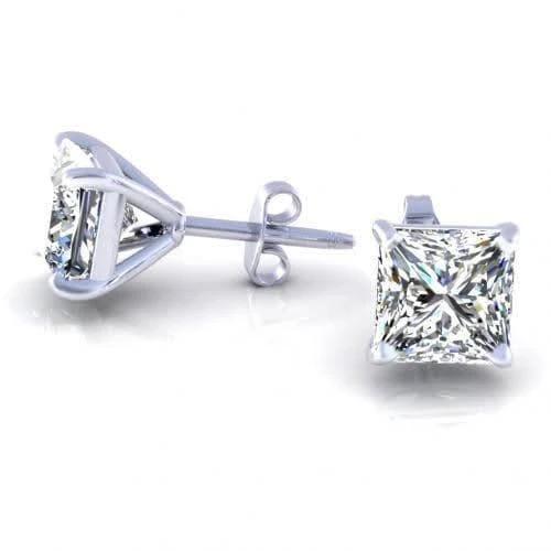 Orecchino con diamante taglio principessa 1.5 carati oro bianco 14K - harrychadent.it