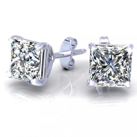 Orecchino con diamante taglio principessa 1.5 carati oro bianco 14K - harrychadent.it