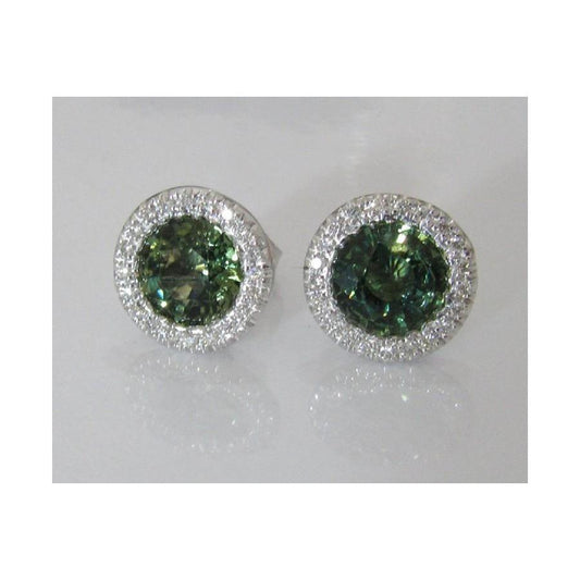 Orecchino a lobo con zaffiro verde a taglio rotondo da 2,44 ct e diamante - harrychadent.it