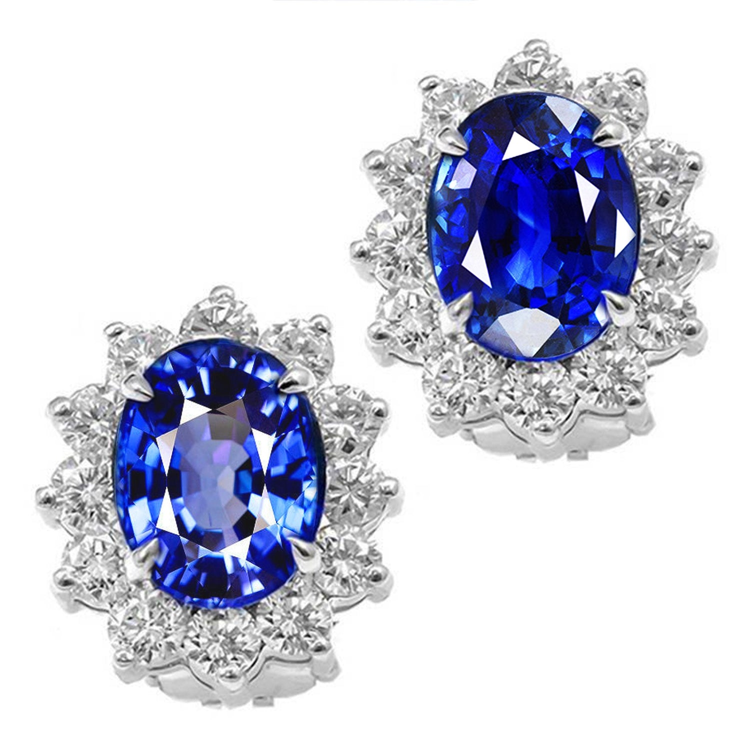 6 ct. Orecchino a grappolo di diamanti rotondi con zaffiro ovale blu - harrychadent.it
