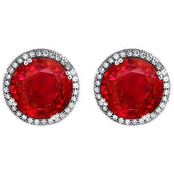 Orecchino da donna con diamanti a taglio rotondo rosso rubino. oro 9.30 carati 14K