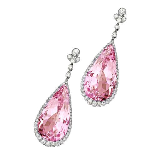 Orecchino da donna con diamanti pendenti in Kunzite rosa oro bianco 14K 37 ct - harrychadent.it