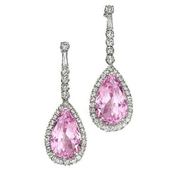 Orecchino da donna con kunzite a forma di pera da 22.68 ct con diamanti pendenti