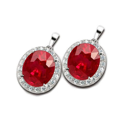 Orecchino da donna con rubini e diamanti a taglio ovale rosso 10.60 carati Nuovo