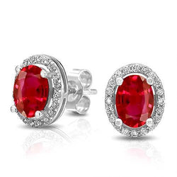 Orecchino da donna con rubino rosso e diamanti a forma di orecchino in oro 3.40 carati