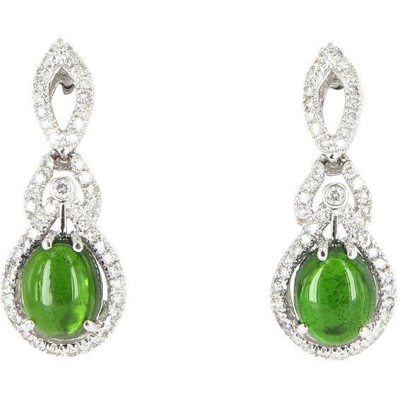 Orecchino pendente da donna con tormalina verde e diamanti. oro 14 carati. 21.02 ct - harrychadent.it