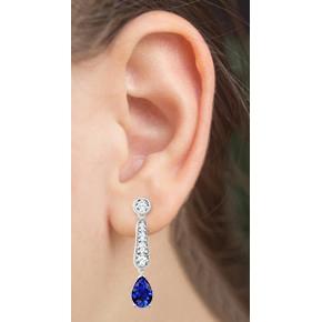 Orecchino pendente da donna con zaffiro blu di Ceylon taglio pera e diamanti 6 ct - harrychadent.it