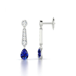 Orecchino pendente da donna con zaffiro blu Ceylon taglio pera 6 carati e diamanti