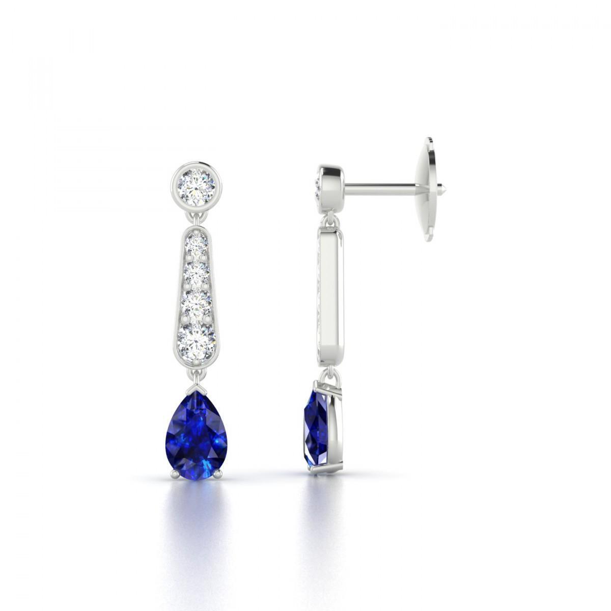 Orecchino pendente da donna con zaffiro blu di Ceylon taglio pera e diamanti 6 ct - harrychadent.it