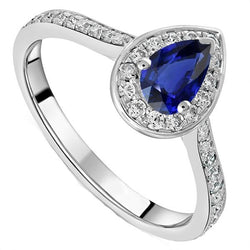 Oro bianco Halo Ceylon Zaffiro Anello Gioielli con diamanti accentati 4 carati