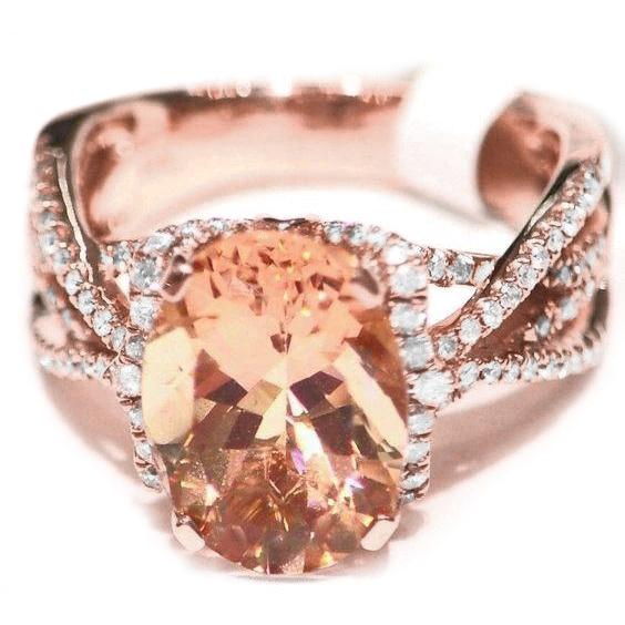 Oro rosa 14 carati 11.50 ct. Anello Morganite Con Diamanti Anniversario - harrychadent.it