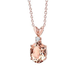 Oro rosa 14K 24.25 carati Morganite grande con ciondolo piccolo diamante