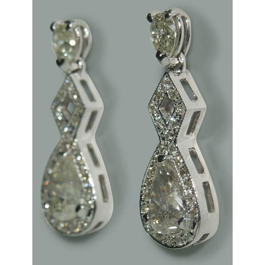 Paio di orecchini pendenti con diamanti a pera scintillanti da 3.50 carati WG 14K - harrychadent.it