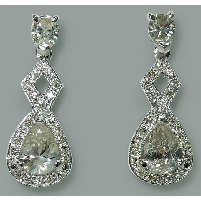 Paio di orecchini pendenti con diamanti a pera scintillanti da 3.50 carati WG 14K - harrychadent.it