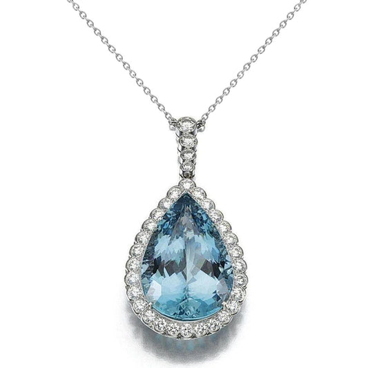 Pendente Acquamarina Con Diamanti 12.75 Ct Con Catena Oro Bianco 14K - harrychadent.it