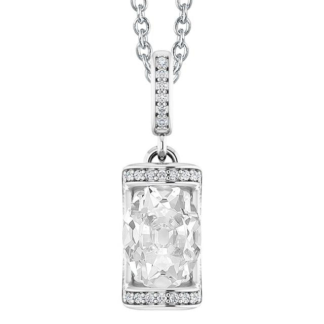 Ciondolo a barra in oro bianco con diamanti taglio antico ovale 4 carati 14K - harrychadent.it