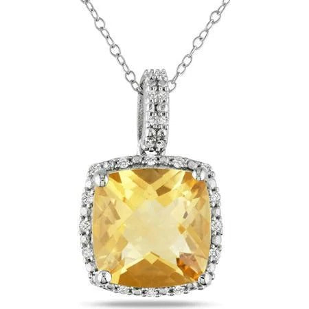 Pendente Citrino Grande Cuscino Con Diamanti 26.75 Ct Oro Bianco 14K - harrychadent.it