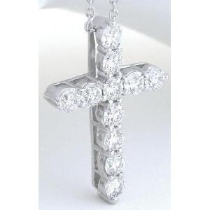 Croce Pendente in oro bianco 14 carati con diamanti a taglio rotondo da 3,3 ct - harrychadent.it