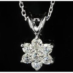 Pendente Flower da donna con diamante tondo da 3,50 carati in oro bianco 14K