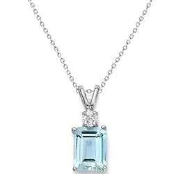 Pendente Grande Acquamarina Con Diamanti 15 Ct Con Catena Oro Bianco 14K