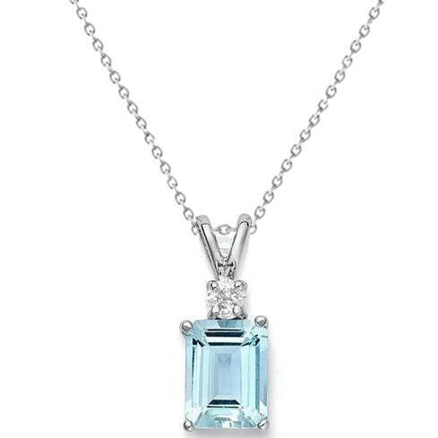Pendente Grande Acquamarina Con Diamanti 15 Ct Con Catena Oro Bianco 14K - harrychadent.it