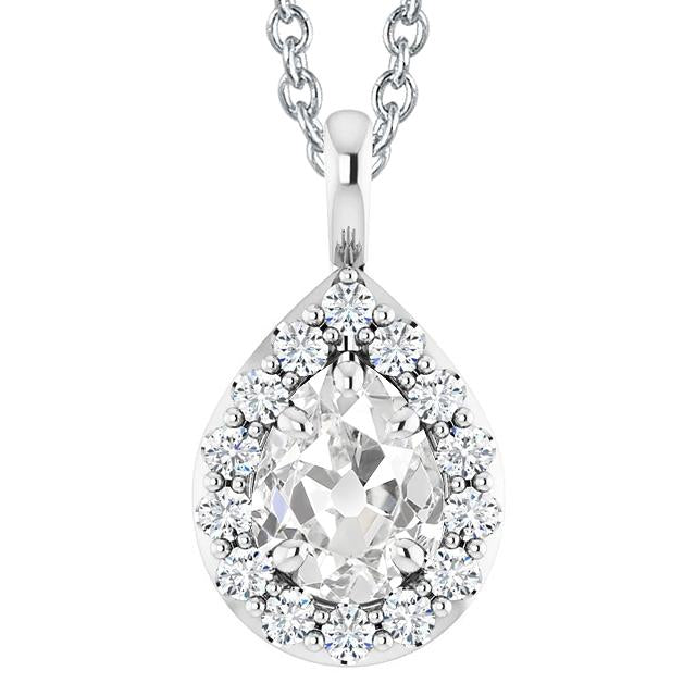 Pendente Halo Pear con diamanti a taglio antico 4,50 carati in oro bianco 14K - harrychadent.it
