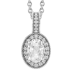 Pendente Halo con diamante ovale da 5,50 carati Old Miner Milgrain in oro bianco 14 carati