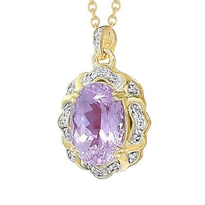 Pendente Kunzite Rosa Taglio Ovale E Diamanti 14.45 Carati Oro Giallo 14K - harrychadent.it