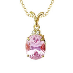 Pendente Kunzite in oro giallo 14K rosa ovale 12.15 carati con diamante