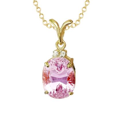 Pendente Kunzite in oro giallo 14K rosa ovale 12.15 carati con diamante - harrychadent.it