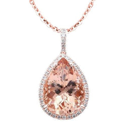 Pendente Pera Morganite E Diamanti Rotondi 23.50 Ct Oro Rosa 14K