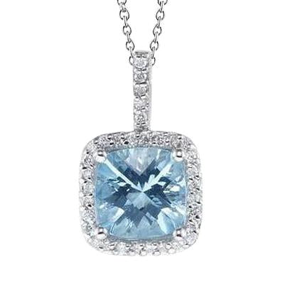 Pendente Set 16 Carati Acquamarina Con Diamanti Pendente Oro Bianco 14K - harrychadent.it