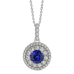 Pendente Tanzanite Rotonda Taglio Brillante 3 Ct Con Diamanti Oro Bianco