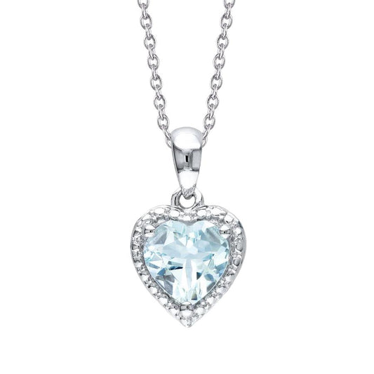 Pendente a forma di cuore con acquamarina 10 carati con catena in oro bianco 14K - harrychadent.it