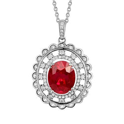Pendente a polo con rubini rossi e diamanti da 3 ct con catena in oro bianco