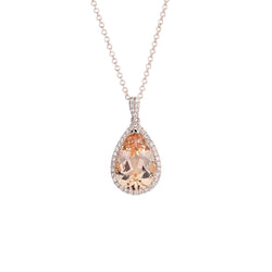 Pendente con Morganite e diamanti con catena in oro rosa da 10.25 ct 14K