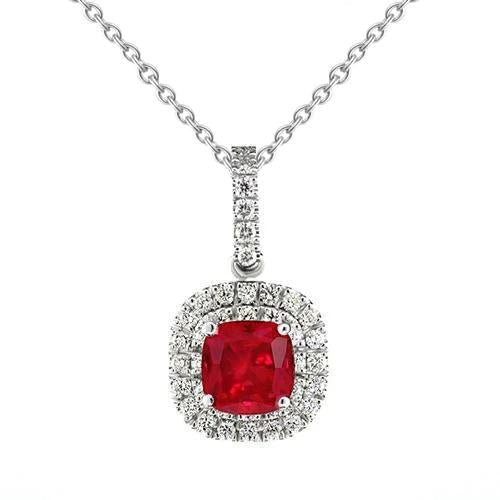 Pendente con diamante rubino a forma di cuscino rosso 4 carati in oro bianco 14K - harrychadent.it