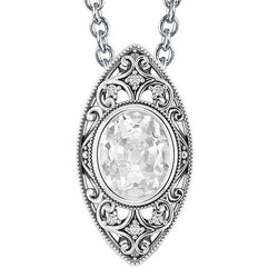 Pendente con gioielli in diamanti taglio ovale 4 carati con castone miniera in filigrana in Oro Bianco 14K