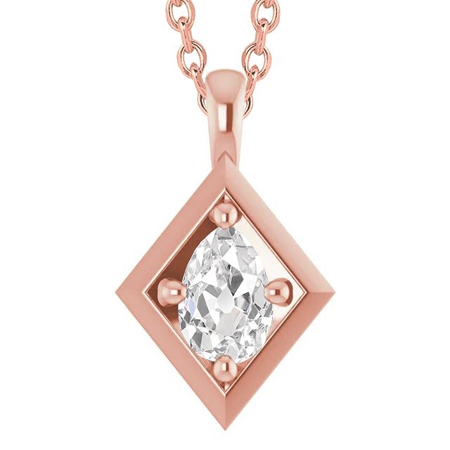 Ciondolo in oro rosa con diamante ovale, taglio miniera, 2 carati, gioielli 14K - harrychadent.it