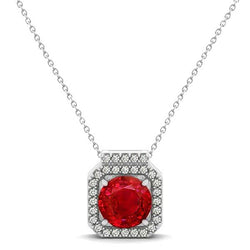 Pendente con rubino rosso da 4 ct con diamanti e catena in oro bianco 14K