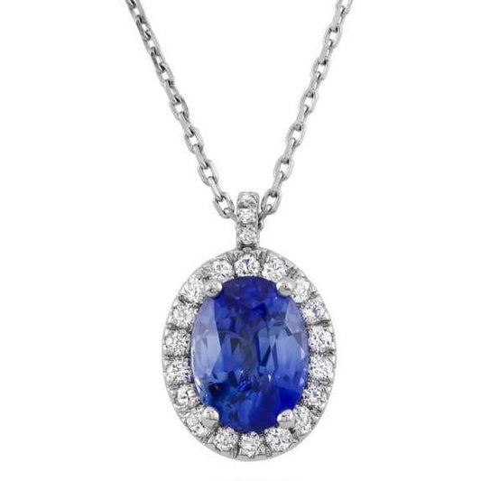 Pendente in oro bianco 14K con zaffiro e diamanti 3.70 carati - harrychadent.it