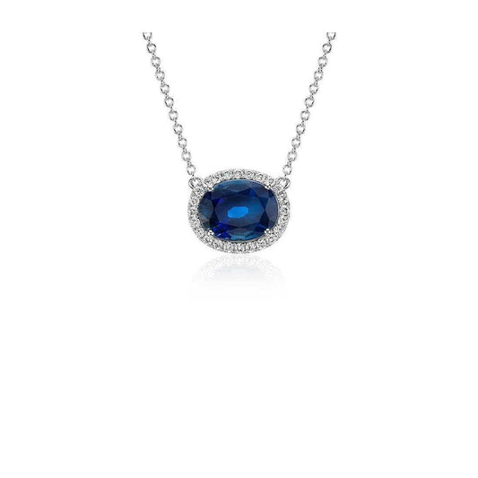 Ciondolo in zaffiro blu di Ceylon con taglio ovale e diamante rotondo in oro 14K 2,5 ct - harrychadent.it