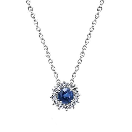 Pendente da donna collana con zaffiro tondo e 2 diamanti carati in oro bianco 14 carati - harrychadent.it