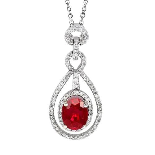 Pendente da donna in oro bianco 14K con rubini a taglio ovale e diamanti rotondi 4 carati - harrychadent.it