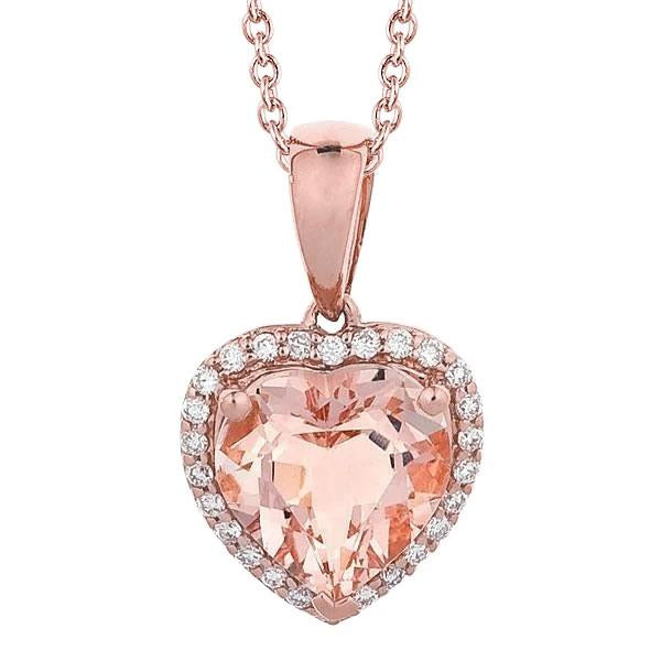 Pendente in Morganite con taglio a cuore e diamanti rotondi in oro rosa 14 carati da 18 ct - harrychadent.it