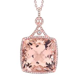 Pendente in Morganite grande da 21.25 ct con diamanti rotondi in oro rosa 14 carati - harrychadent.it