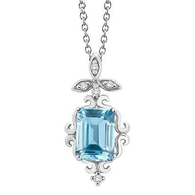 Pendente in oro 14 carati con acquamarina taglio smeraldo da 12.25 ct con diamanti - harrychadent.it