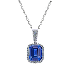 Pendente in oro 14K con zaffiro blu smeraldo e diamanti 2,25 carati