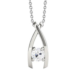 Pendente in oro bianco 14 carati con diamante tondo da 1 carati a forma di antico minatore a V