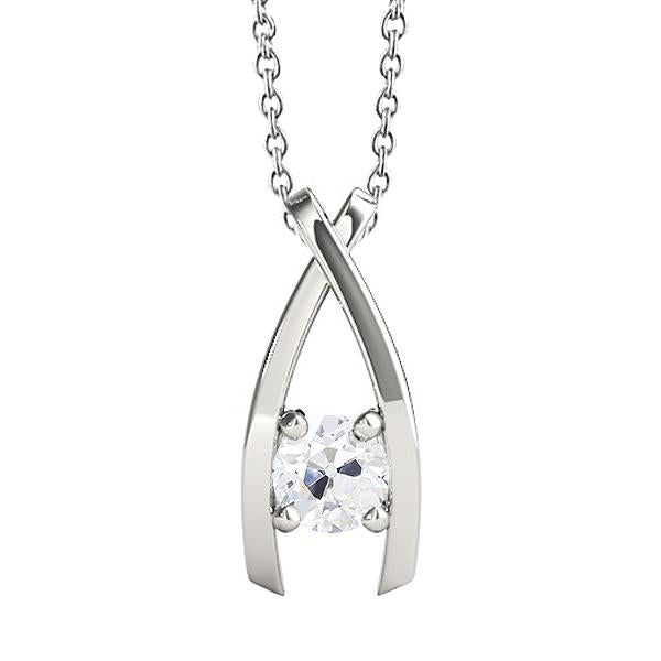 Ciondolo in oro bianco con diamante a punta rotonda a forma di vecchio minatore a V 1 carato - harrychadent.it